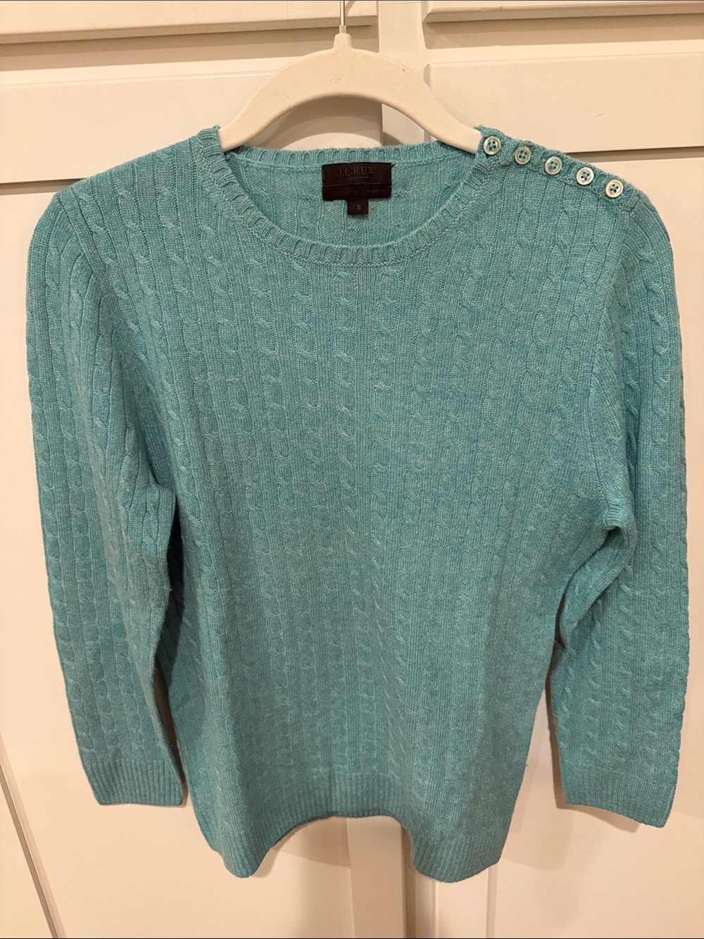 J. Crew Turquoise Cashmere Cable-Knit Sweater
